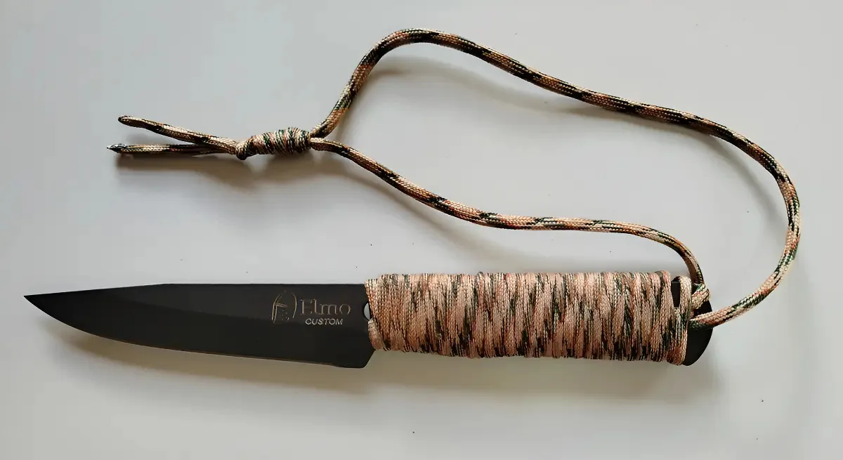 Faca Tática Floresta Elmo com Bainha de Couro para Camping e Caça