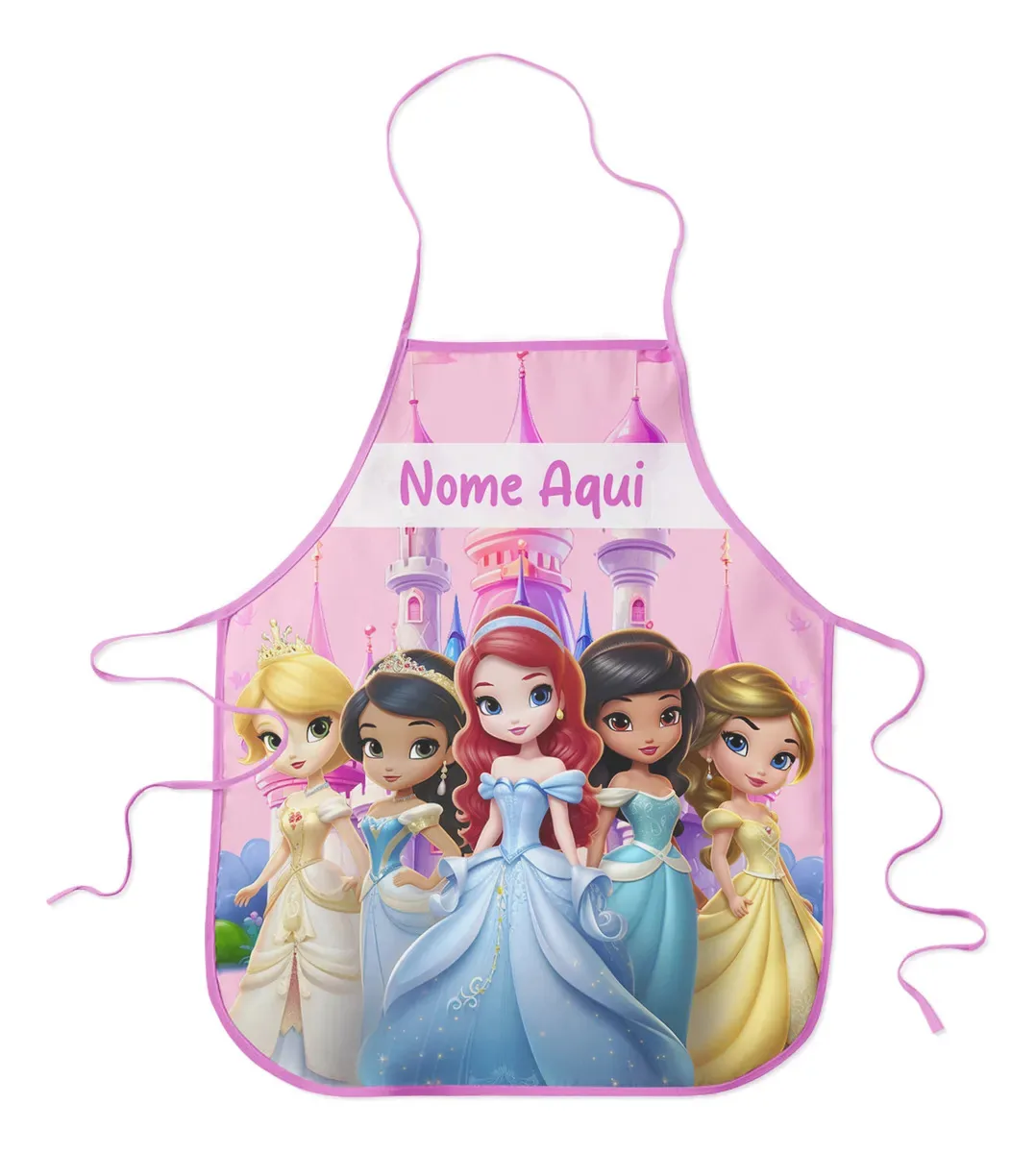 Avental Infantil Escolar Plastificado Personalizado Com Nome Desenho Do Tecido Princess Cute