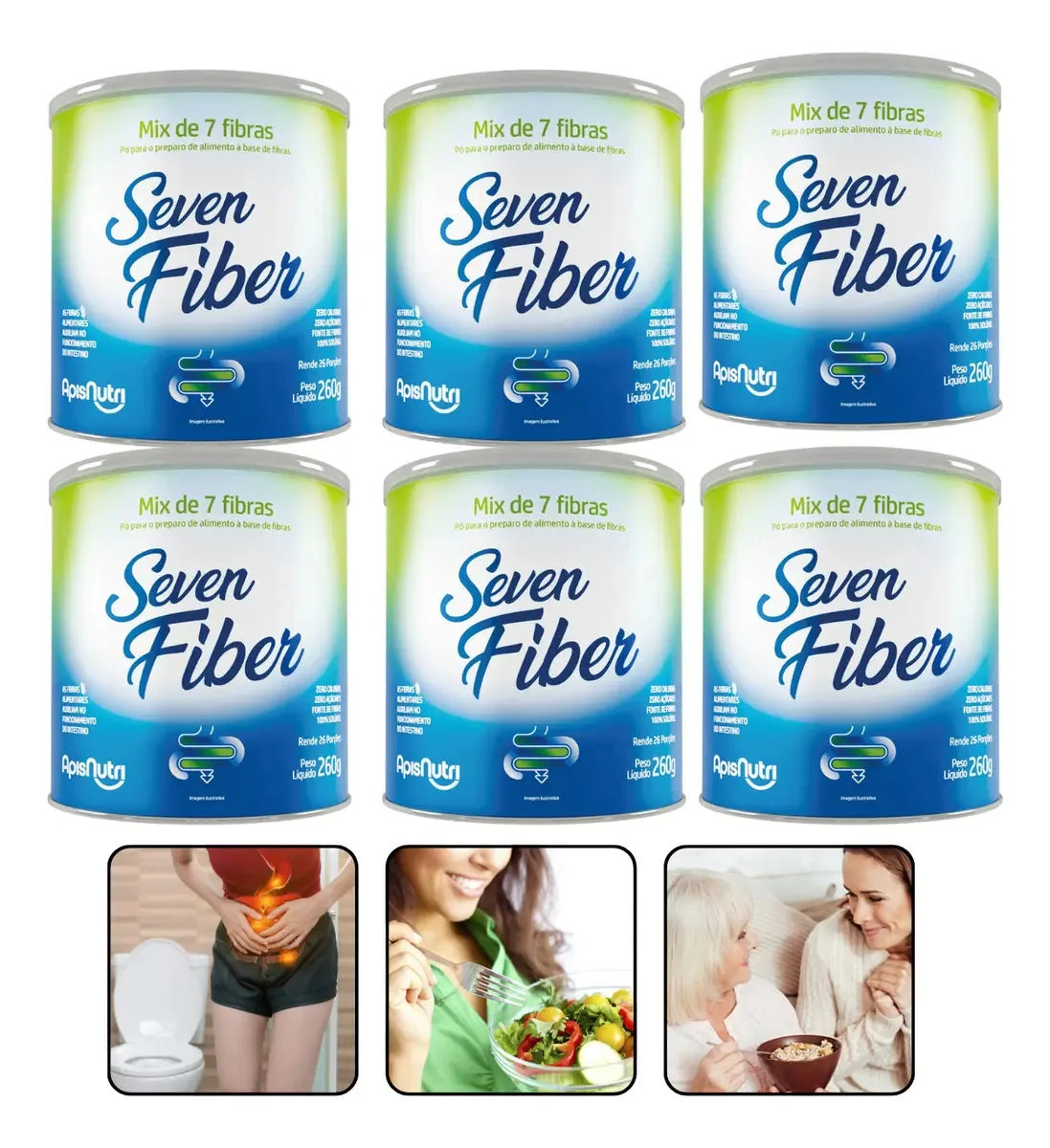 Combo 6 Un Seven Fiber 1350 G Mix De 7 Fibras Alimentares Sabor Sem Sabor