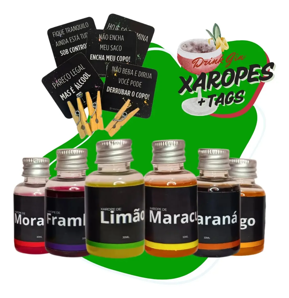 Kit 6 Xaropes Para Gin E Drinks 30ml + Sabor Pra Sua Bebida