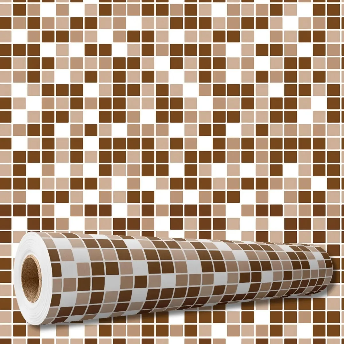 Adesivo Decorativo 3 Mts Papel Parede Pastilha Marrom Branco Cozinha Banheiro