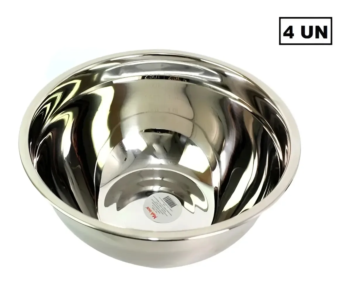 Kit 4 Tigelas Em Aço Inox 24x11cm - Mak Inox