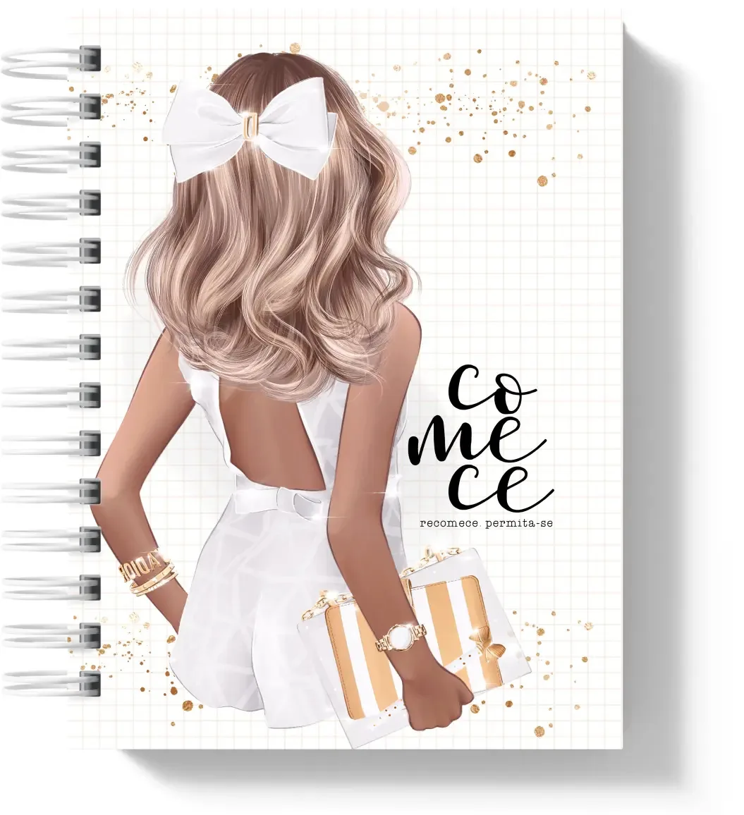Caderno Planner Controle Financeiro Mensal Para Organização E Controle Pessoal Das Finanças Permanente Calendario Ano Atual, Com Controle De Contas A Pagar E A Receber Capa Mulher Fita Branca Meart