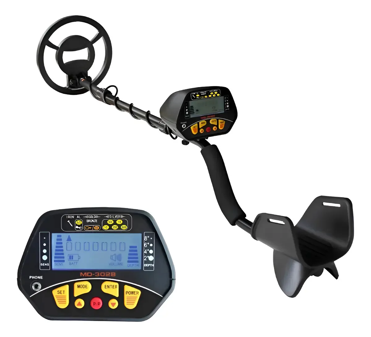 Detector De Metais Md-3028 Prata Ouro 1,5 Metros Preto