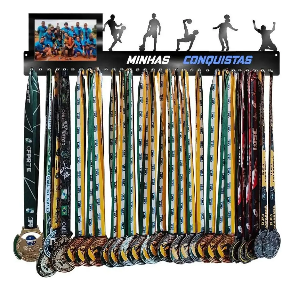 Porta Medalha Futebol Porta Retrato Para Até 120 Medalhas Cor Preto Armação Preto