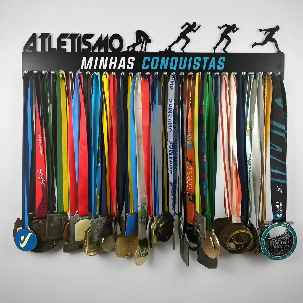 Porta Medalha Corrida Atletismo Masc Para Até 100 Medalhas Preto