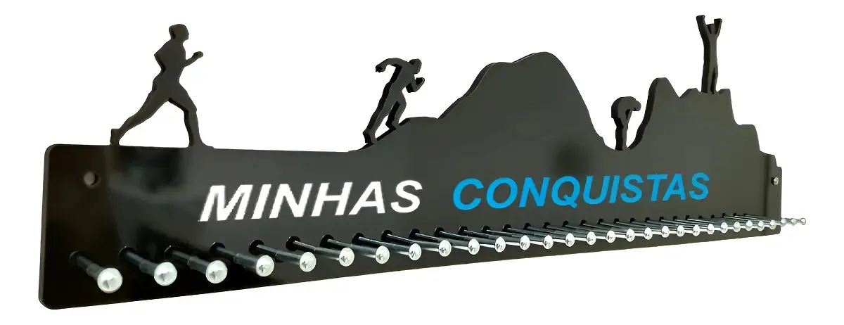 Porta Medalha Corrida Montanha Masc Para Até 100 Medalhas Cor Preto Armação Preto