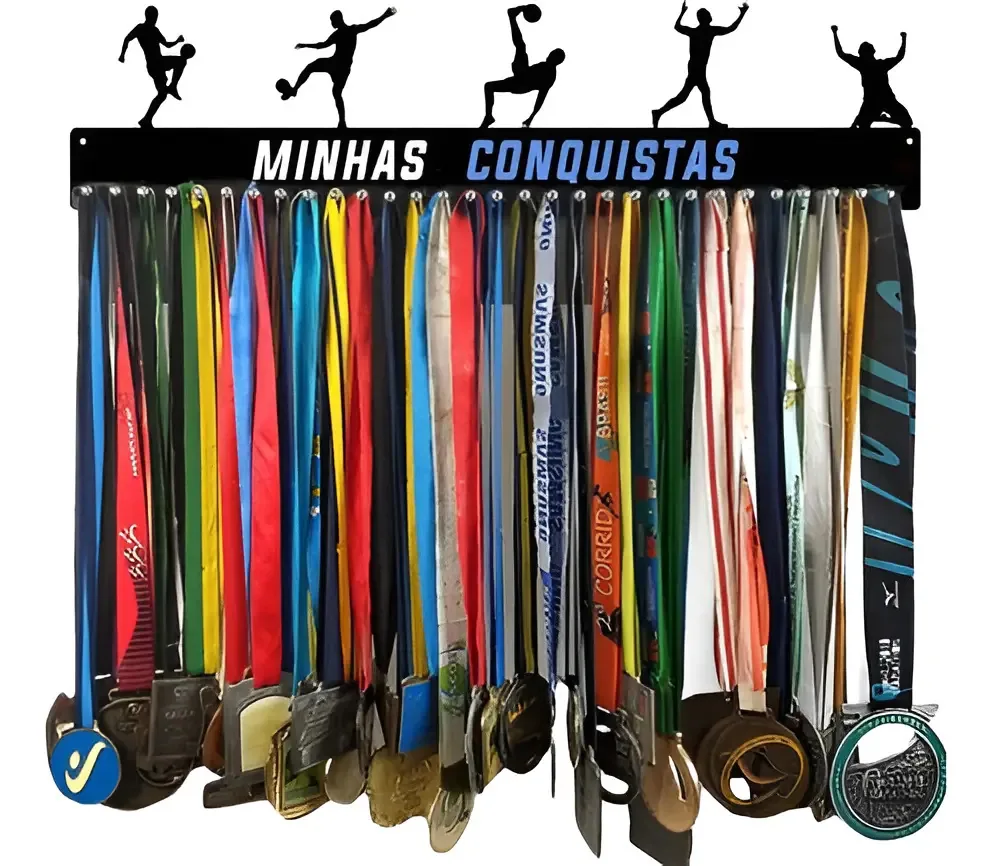 Porta Medalha Corrida Masc Portaretrato Para Até 100medalhas Cor Preto