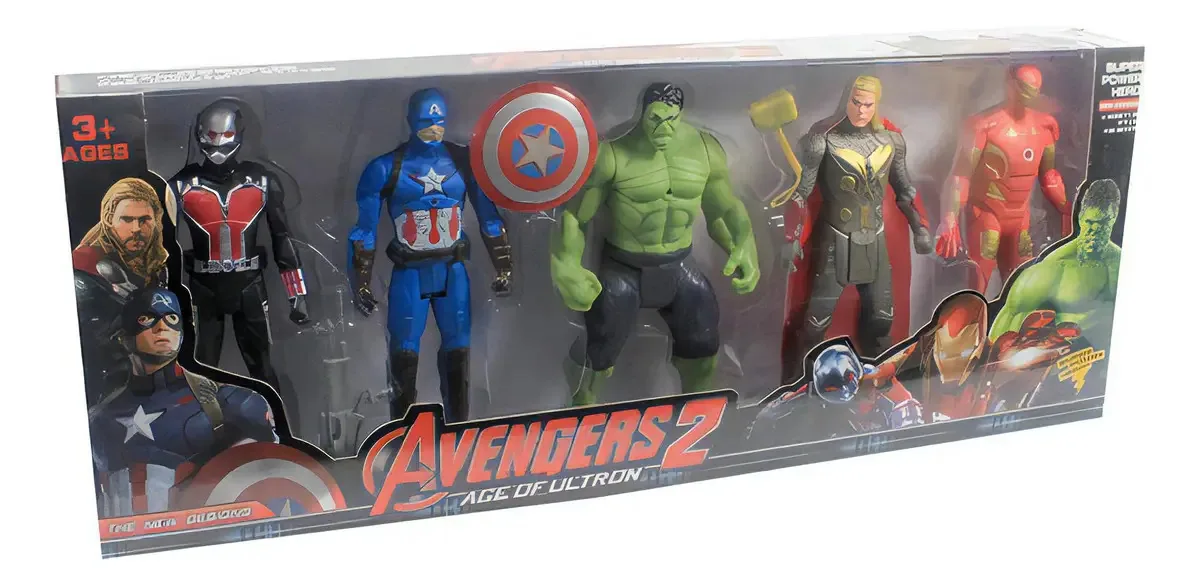 Kit 5 Bonecos Marvel Vingadores- Hulk, Thor, Capitão América