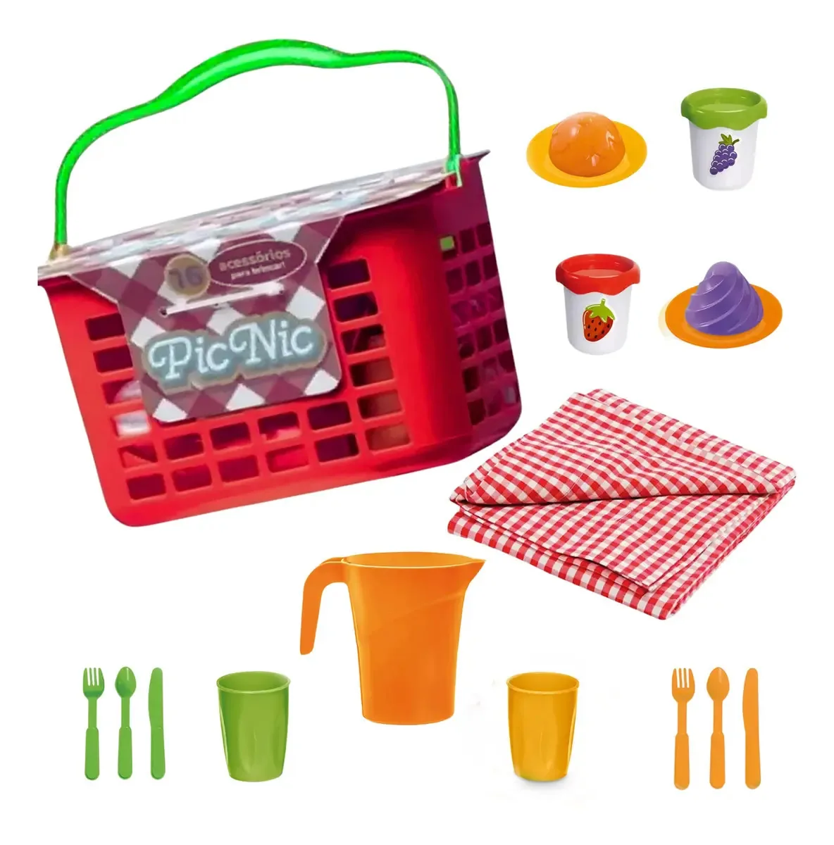 Cesta De Piquenique Com Toalha Infantil Divertida Cor Vermelho
