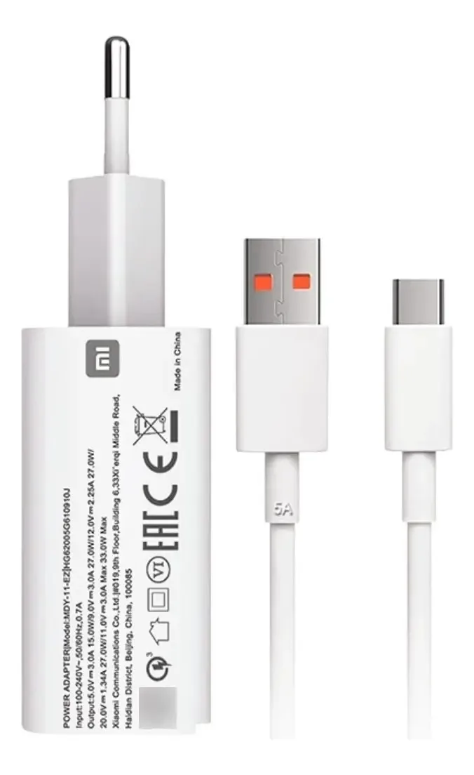 Carregador Xiaomi Mdy-11-ez Usb De Parede Com Cabo Carregamento Turbo Branco