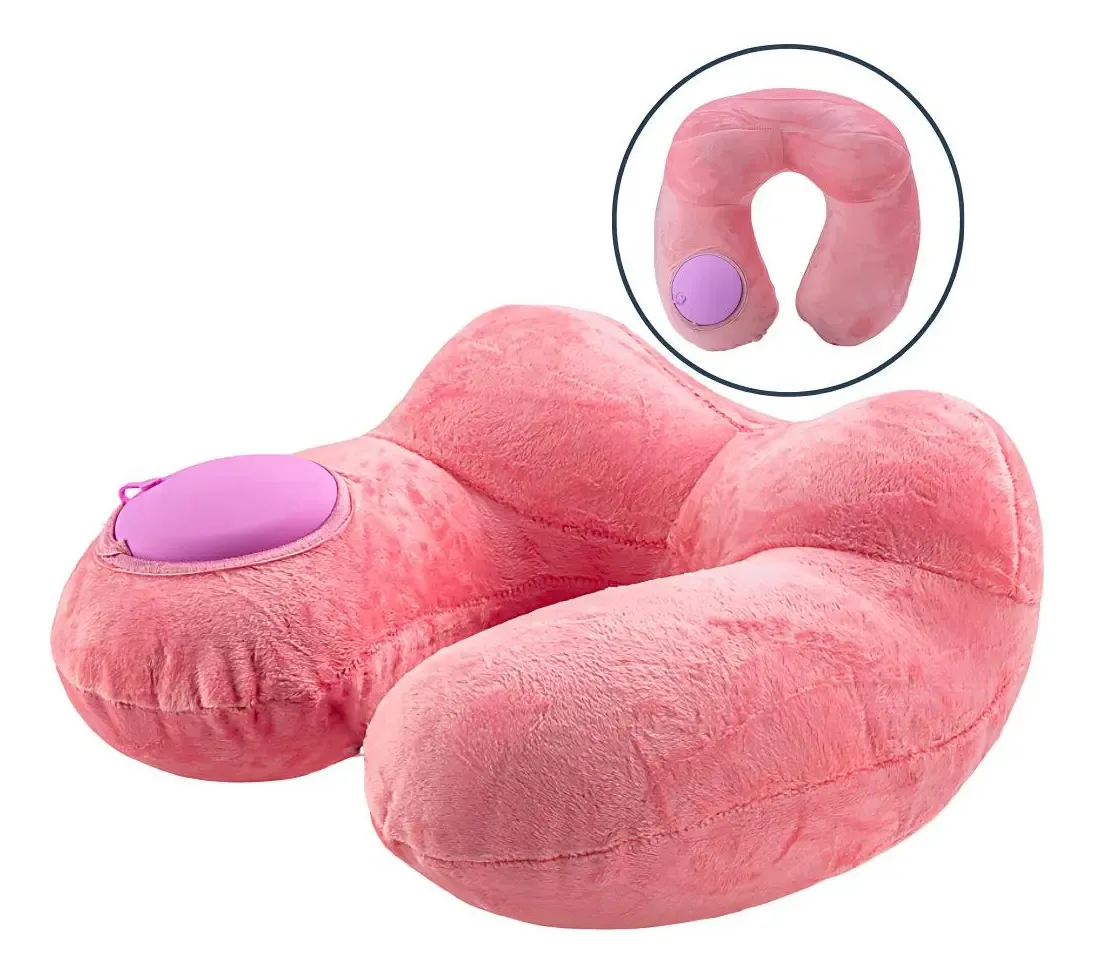 Travesseiro Pescoço Inflável Ergonômico Viagem E Descanso Cor Rosa