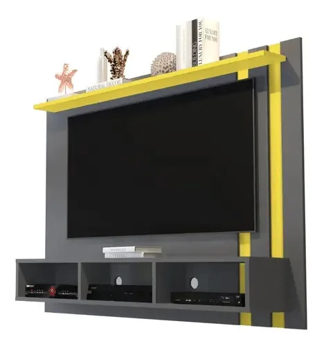 Painel Para Tv 48 Polegadas - Nice - Cimento/ Amarelo