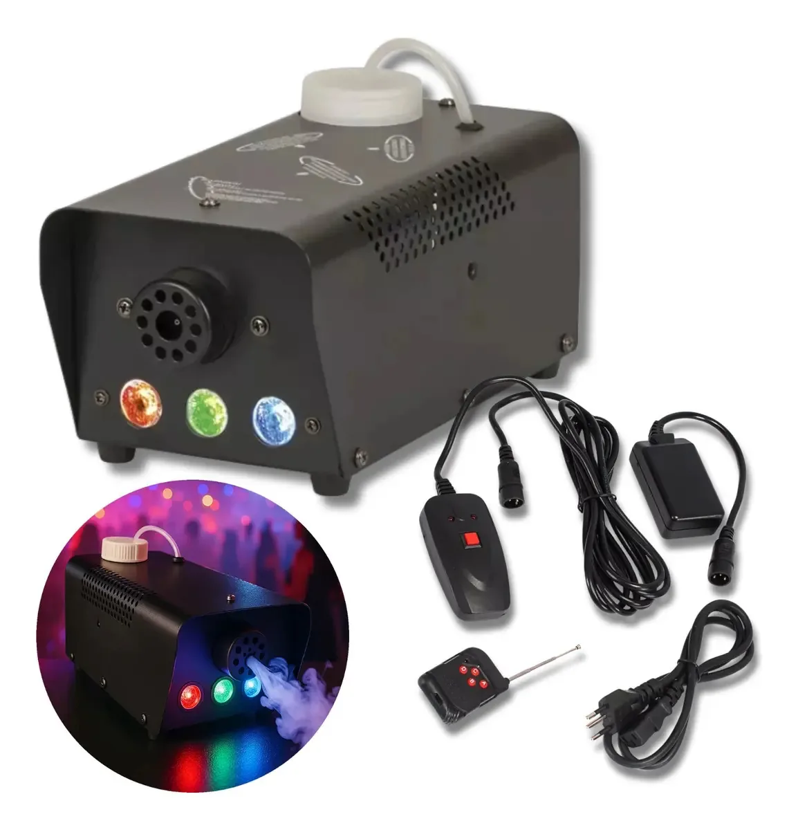 Máquina Fumaça 600w Iluminação Rgb Sem Fio Controle Cor Preto