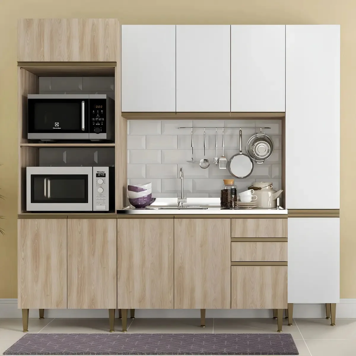 Cozinha Modulada Completa 4pc 2,30m 9001 Cook Be Mobiliário Cor Be Aveiro/branco
