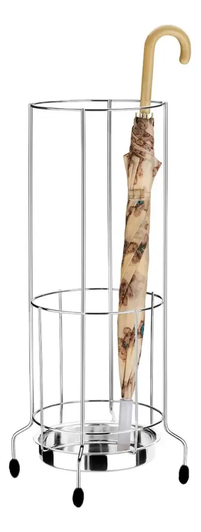 Suporte Porta Guarda Chuvas Aço Cromado Com Bandeja Coletora