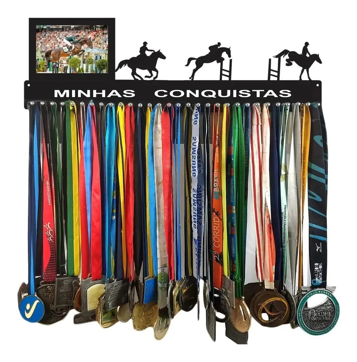 Porta Medalha Hipismo Portaretrato Para Até 100 Medalhas Cor Preto Armação Preto