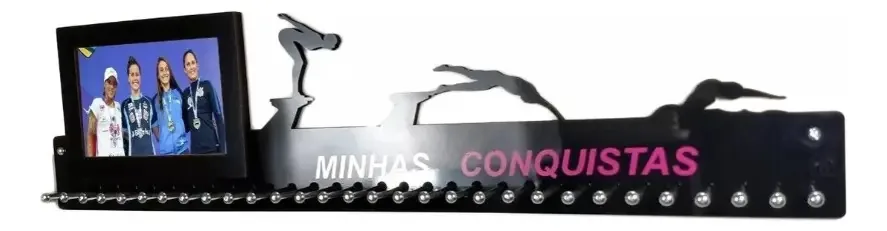 Porta Medalha Natação Fem Porta Retrato P Até 100 Medalhas Cor Preto