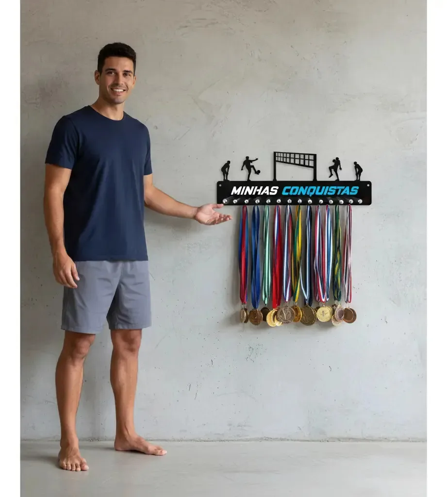 Porta Medalha Futvolei Masculino Para Até 50 Medalhas Preto