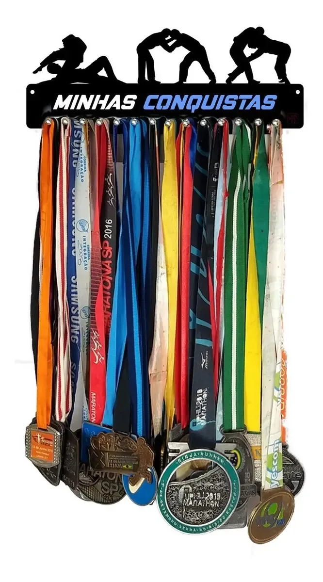Porta Medalha Jiu Jitsu Masculino Para Até 50 Medalhas Cor Preto