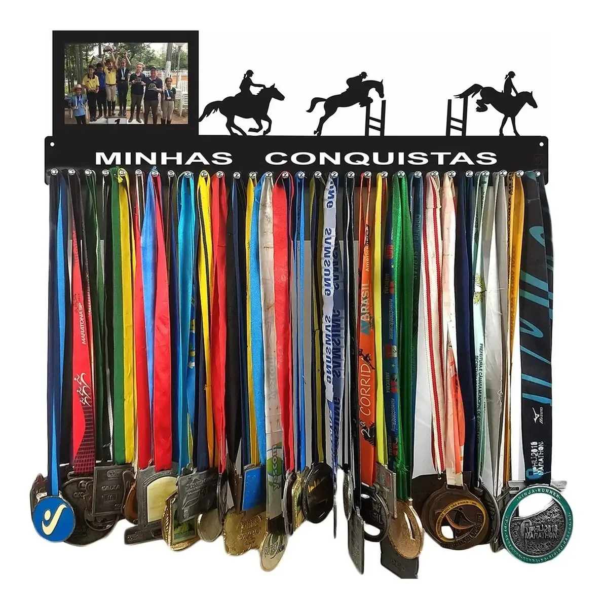 Porta Medalha Hipismo Fem Porta Retrato P/ Até 100 Medalhas Preto