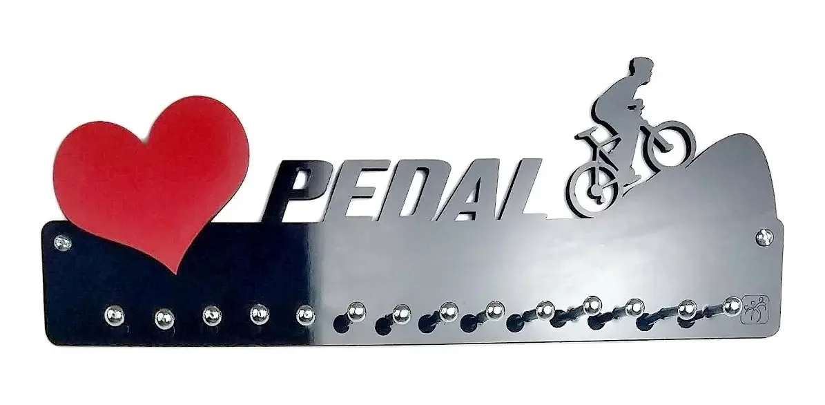 Porta Medalha Bike Amo Pedal Masc Para Até 50 Medalhas Cor Preto Armação Preto