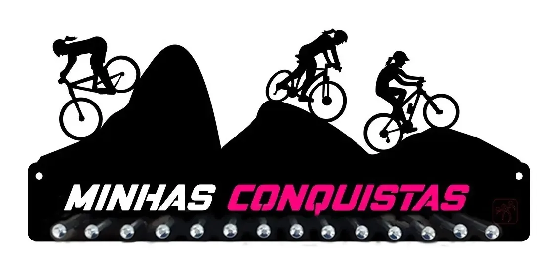 Porta Medalha Mountain Bike Fem Para Até 50 Medalhas Cor Preto Armação Preto