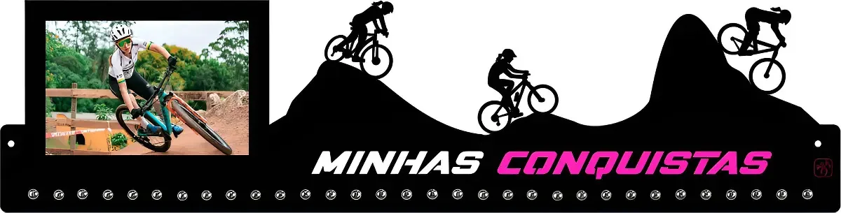 Porta Medalha M Bike Fem Porta Retrato Para Até 100 Medalhas Cor Preto Armação Preto