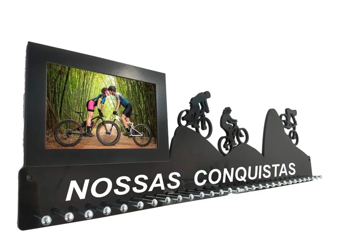 Porta Medalha M Bike Casal Porta Retrato P/ Até 100 Medalhas Cor Preto