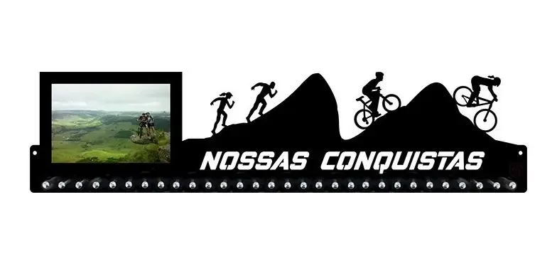 Porta Medalha Casal Bike/corrida Portaretrato Até100medalhas Cor Preto