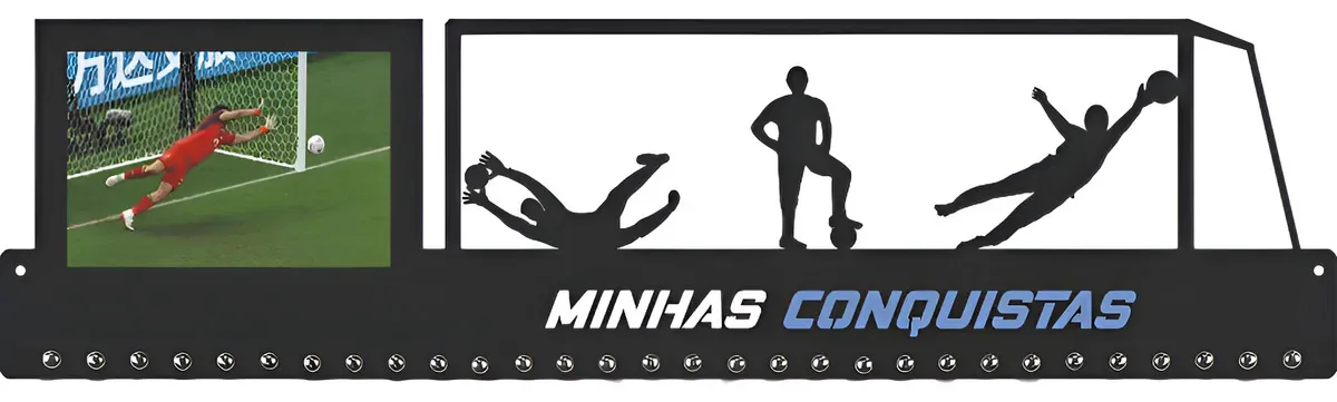 Porta Medalha Goleiro Masc Porta Retrato P/ Até 100 Medalhas Cor Preto