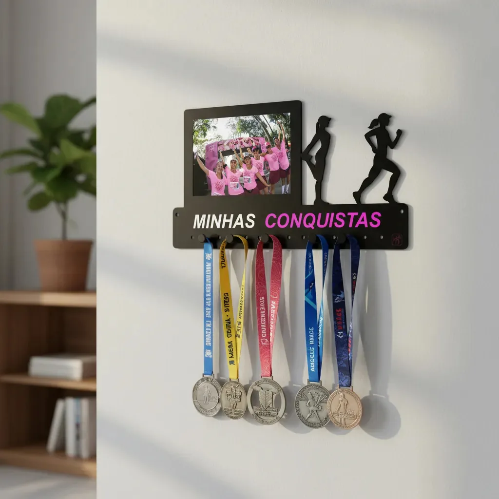 Porta Medalha Corrida Rua Fem P Até 50 Medalhas Portaretrato Preto