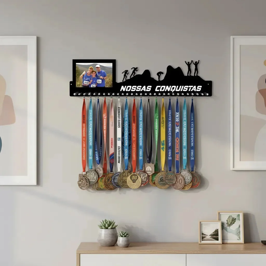 Porta Medalha Corrida Montanha Casal Portaretrato Até100med Preto