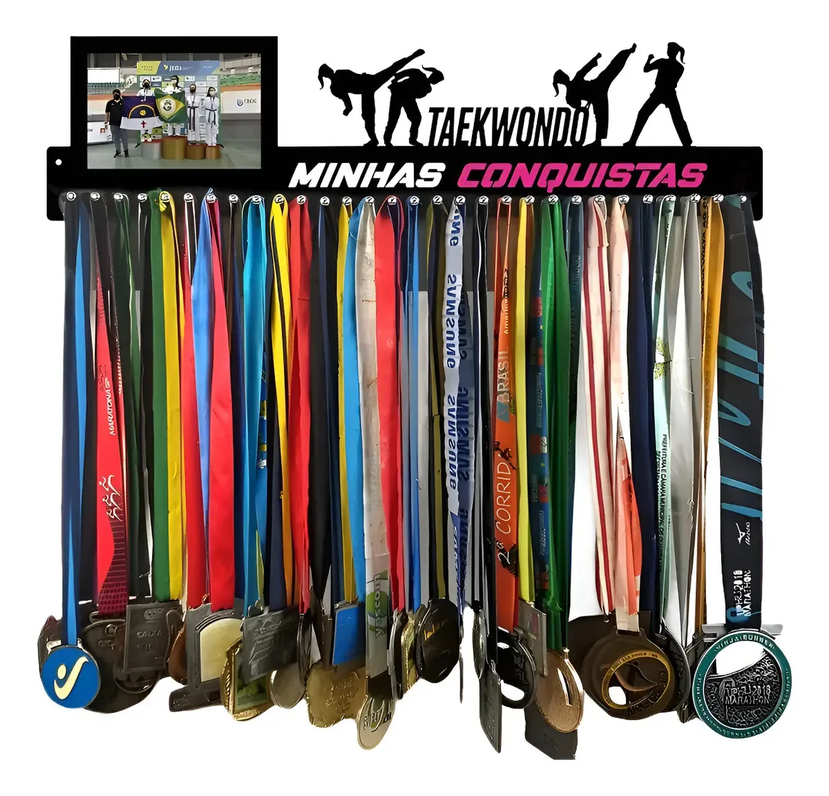 Porta Medalha Taekwondo Fem Porta Retrato Para Até 100 Med Preto