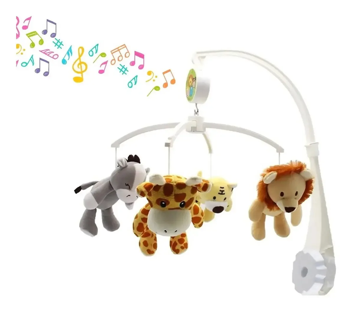 Móbile em Pelúcia Giratório Musical De Bebê Safari