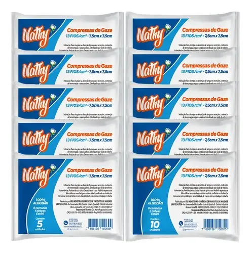 Kit 10x Pacotes Compressa Gaze Estéril Nathy 13 Fios C/10