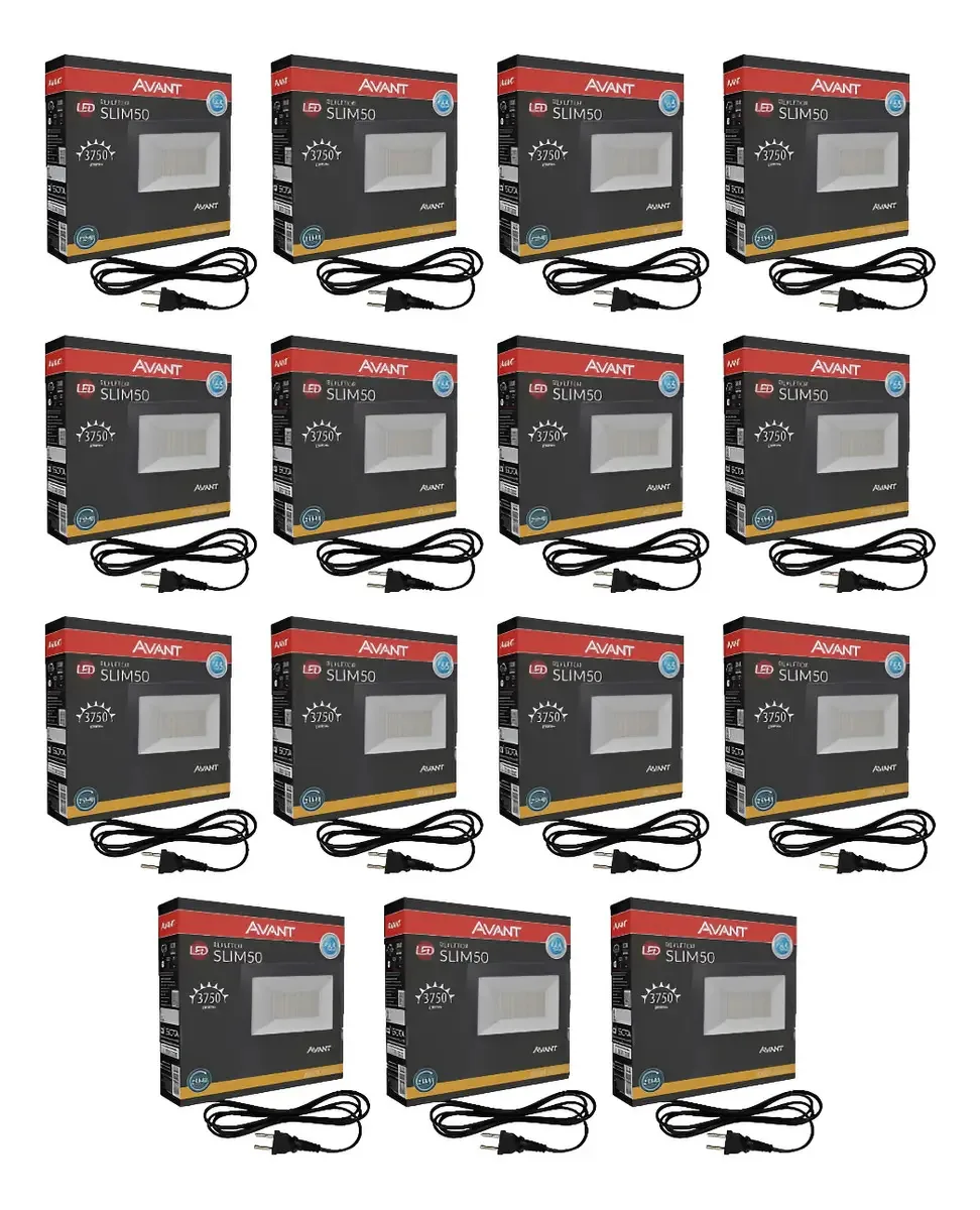 15x Refletores Slim Avant 50w Luz Branco Quente Com Tomada