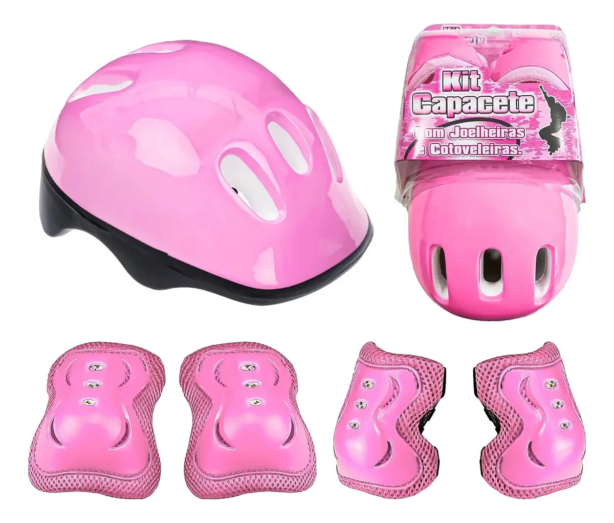 Kit Proteção Infantil Fenix Capacete Cotoveleira Joelheira Rosa 5 Peças
