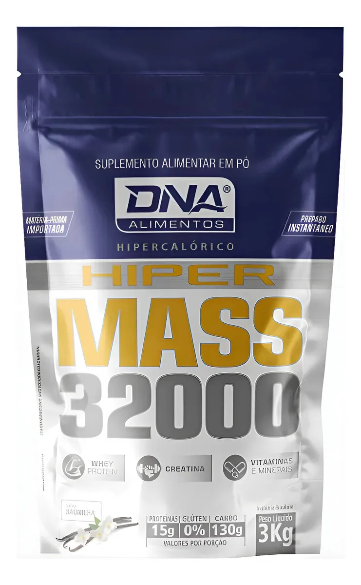 Hipercalórico Hiper Mass 3200 da DNA Suplementos com 3kg e Sabor Baunilha