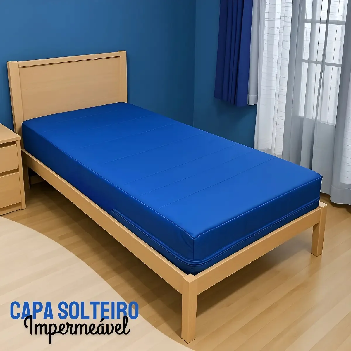 Capa P/ Colchão Solteiro Tipo Hospitalar Impermeável Azul