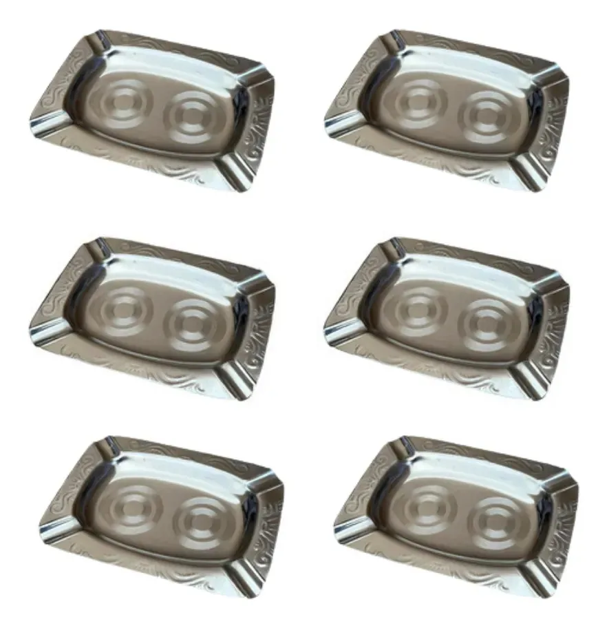 Kit 6 Cinzeiros em Inox Retangular para Mesa Bares Restaurantes