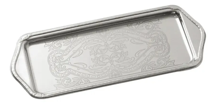 Bandeja Retangular em Inox para Servir Café Chá Doces Petiscos ou Decoração 33 X 14cm