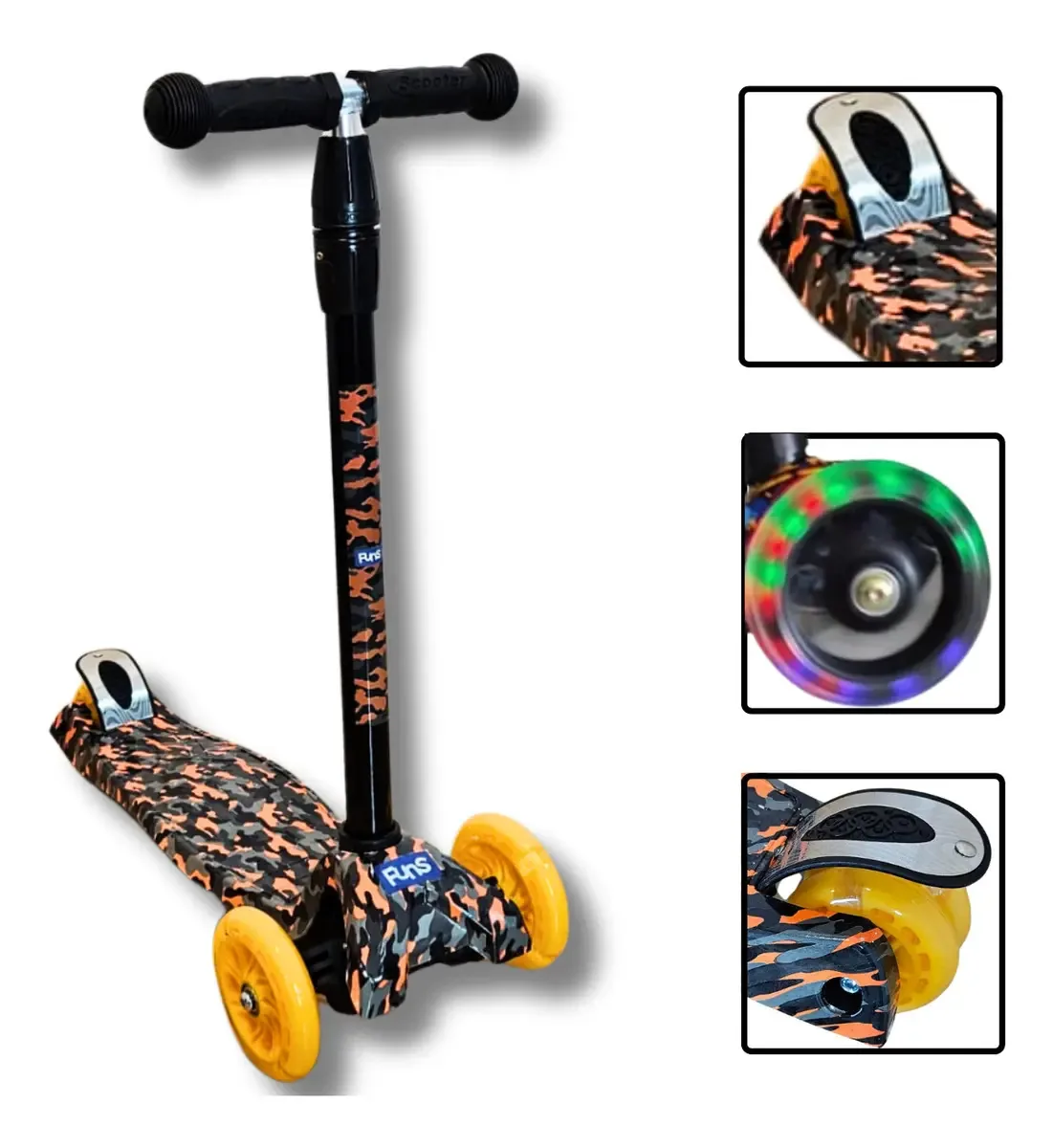 Patinete Dm Toys E Wellkids 3 Rodas Camuflado Laranja