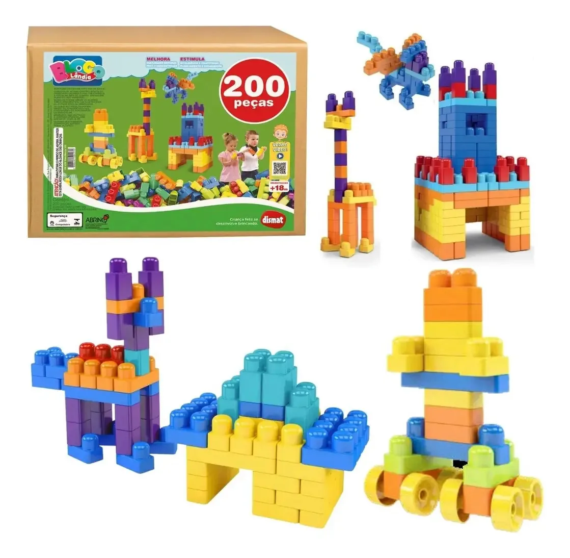Blocos De Montar 200 Peças Dismat Infantil Mais Blocos Vlll