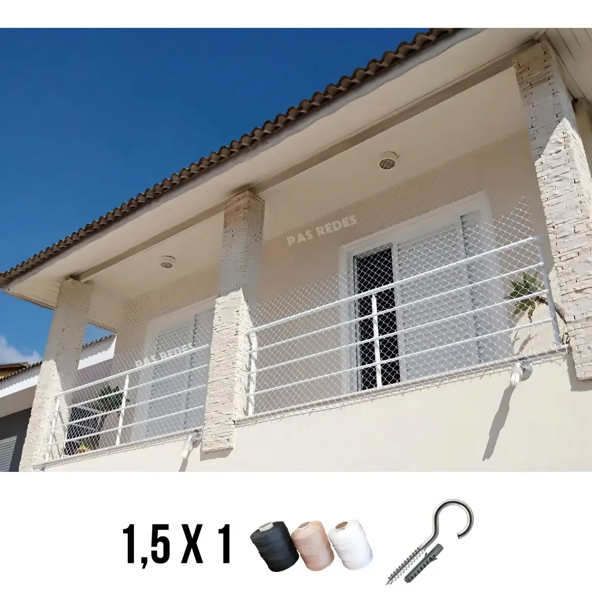 Kit Completo Rede De Proteção Até 1,5 M² Cor Preta