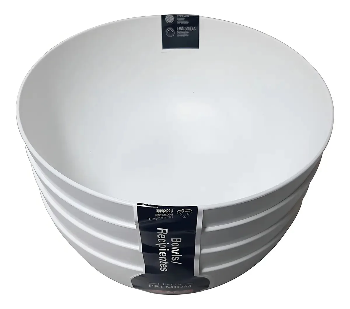 Conjunto 4 Tigelas Plástico São Bernardo 1100ml Branco Microondas