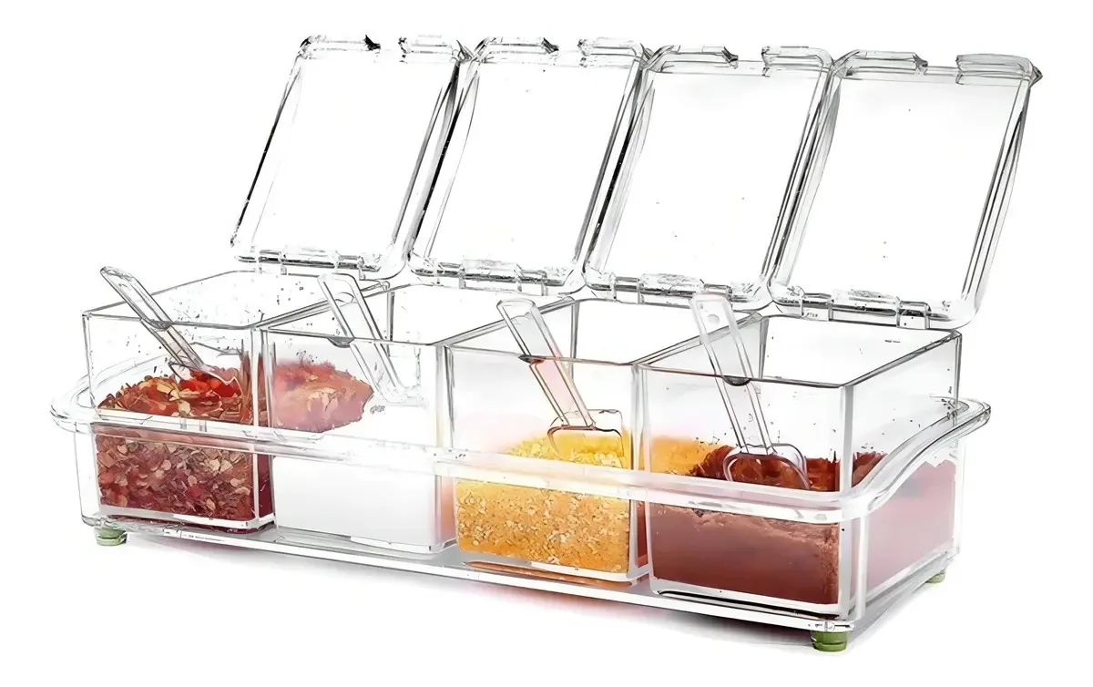 Kit Porta Temperos E Condimentos Em Acrilico Com Colher