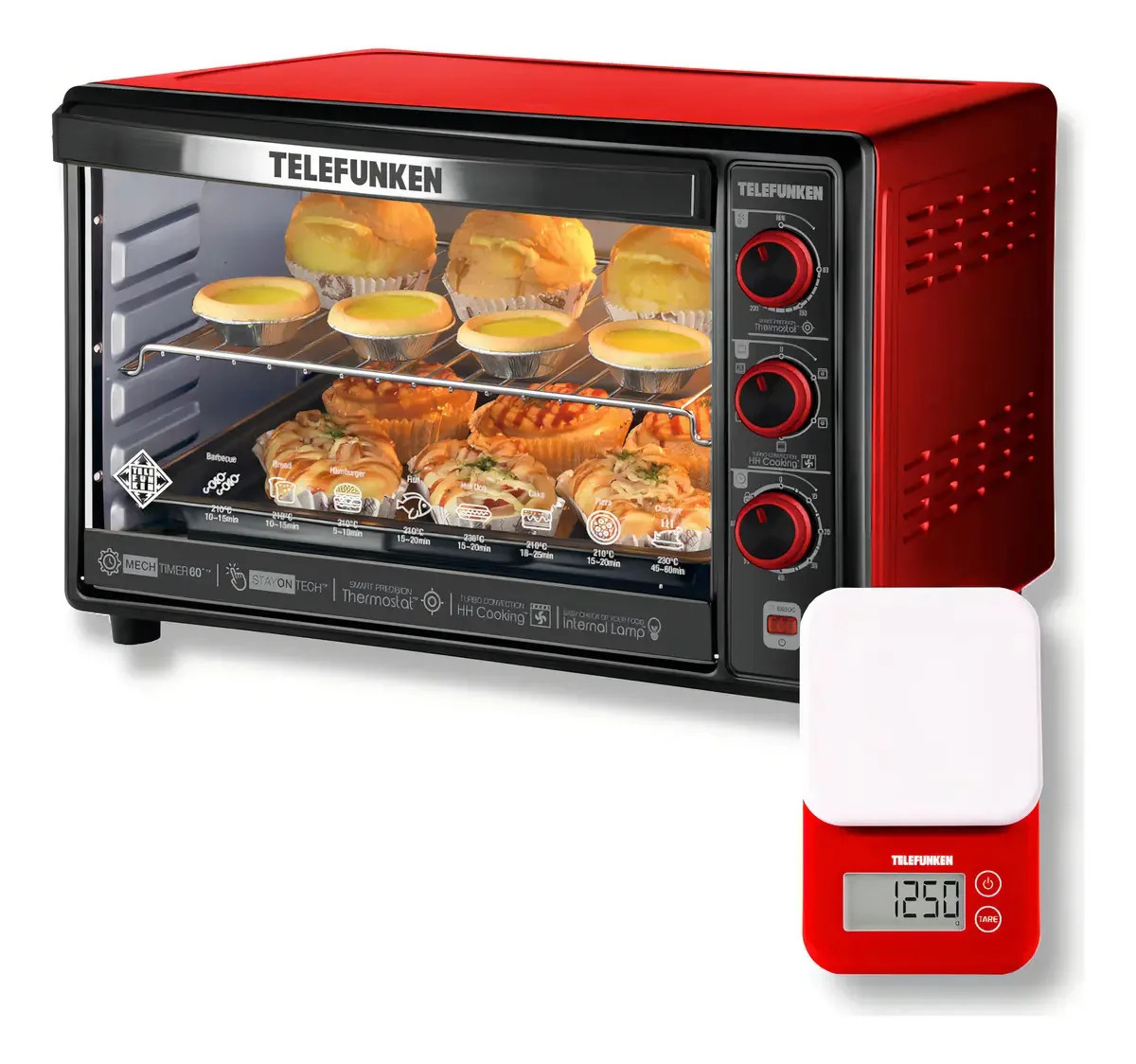 Forno Elétrico 60l Convecção + Balança Vermelha Telefunken