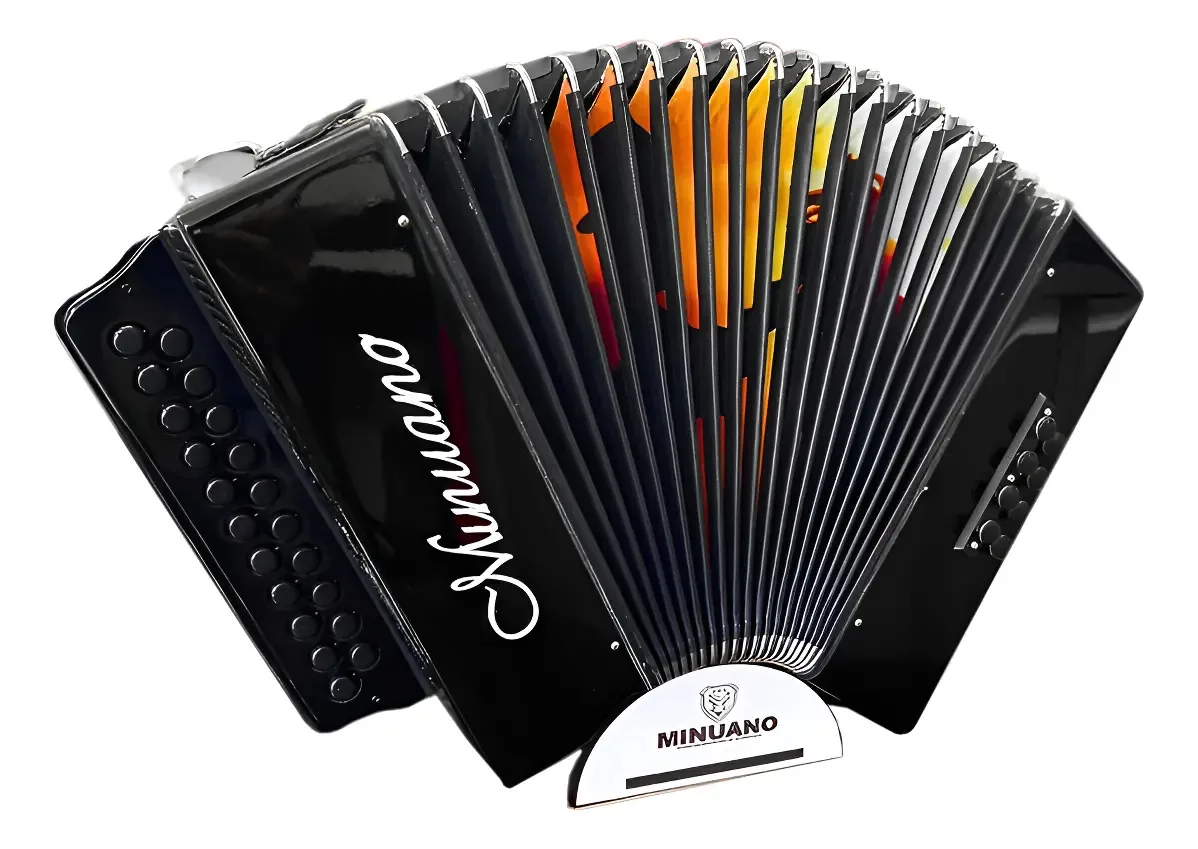 Acordeon 8 Baixos All Black Fole 21 Botões Minuano Cor Fole De Cavalo