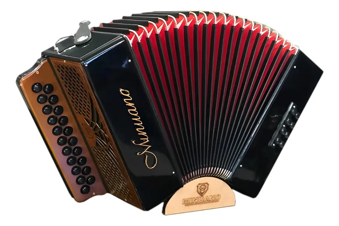 Acordeon 8 Baixos Minuano 21 Botões Black & Wood Sanfona Cor Fole Vermelho
